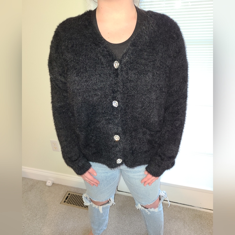John Paul Richard Black Fuzzy Cardigan NWT